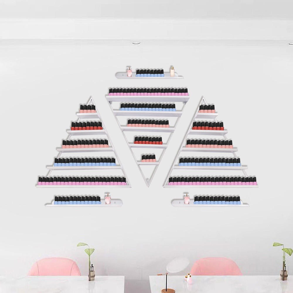 5-Tier Wall-Mounted Triangle Nail Polish Display Rack Set - White