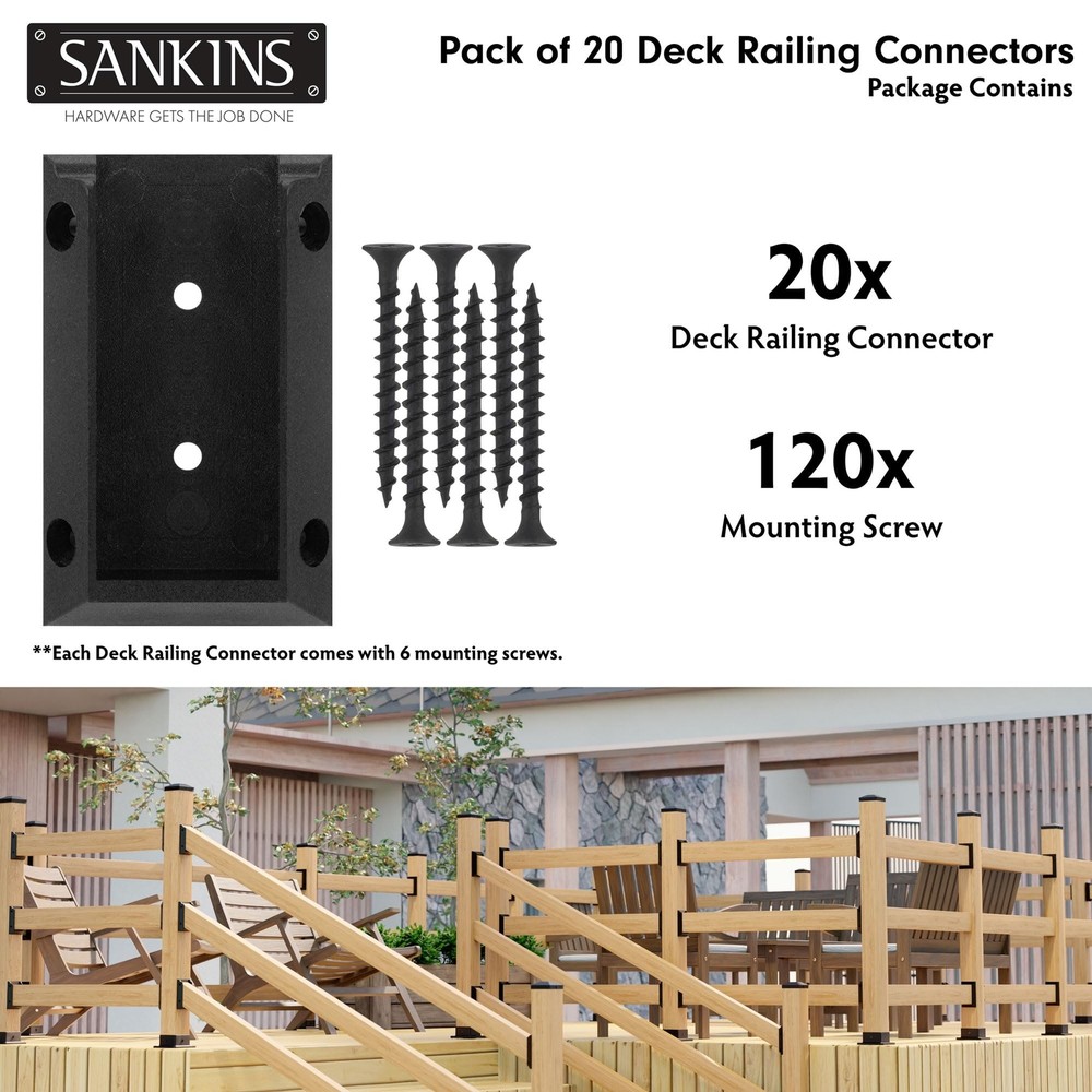 20pcs Deck Railing Brackets, 2x4, Black, PP Plastic, Mounting Type: Railing M...