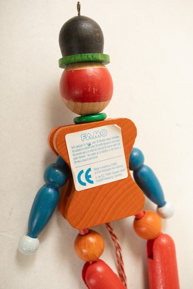 Famo Pull String Jumping Jack Clown (A3L/JSF6) Dancing Painted Wood Austria