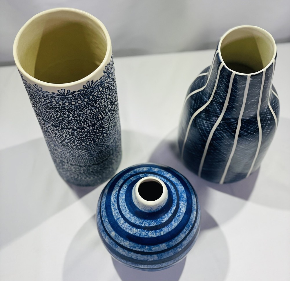 3 Vase Decor Made In Thiland Blue Pattern