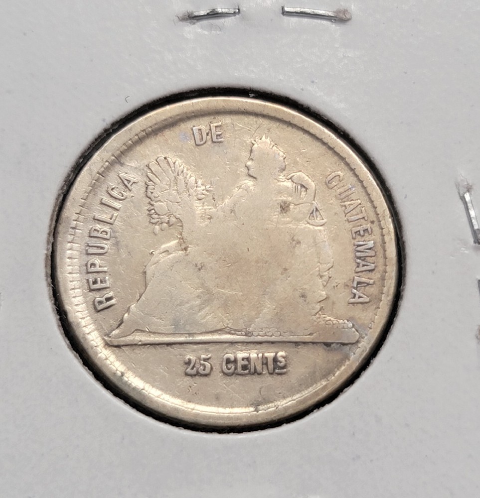 Guatemala 1888 E.  25 Centavos Silver Coin ➕️ F ➕️ 🇬🇹 ✅️