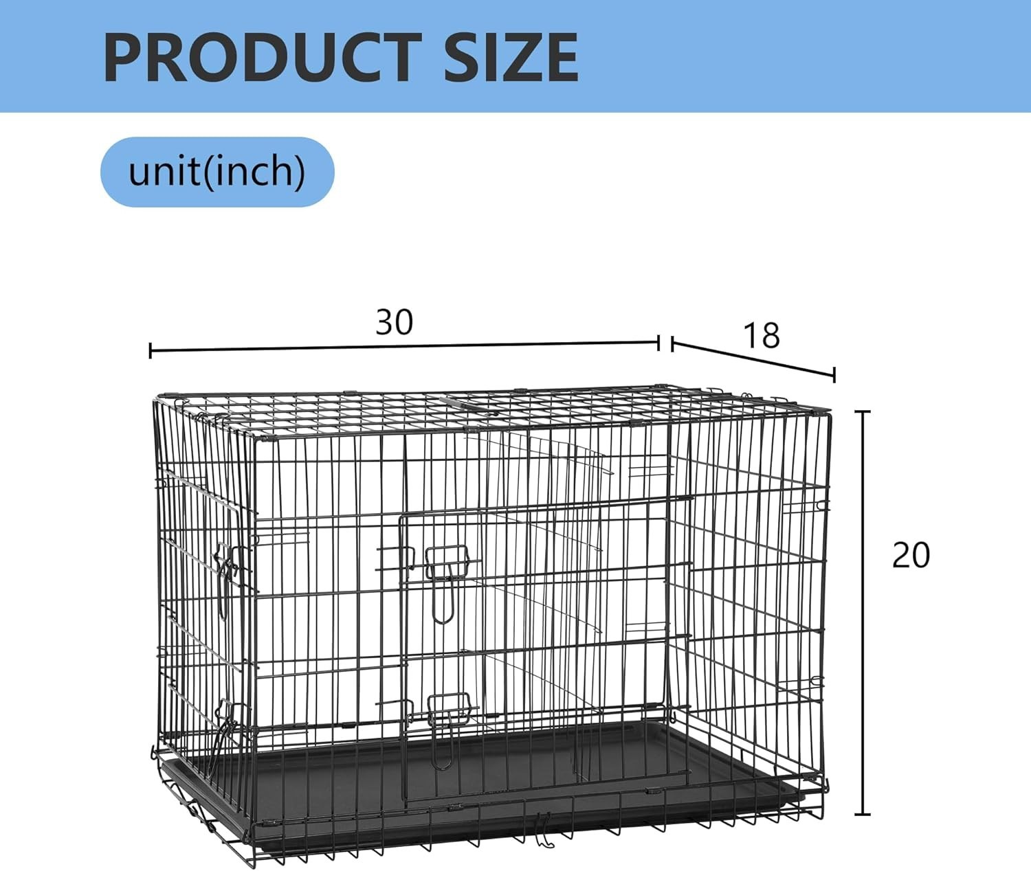 30in Dog Crate Double Door Folding Metal Wire Cage Divider Tray Medium Black