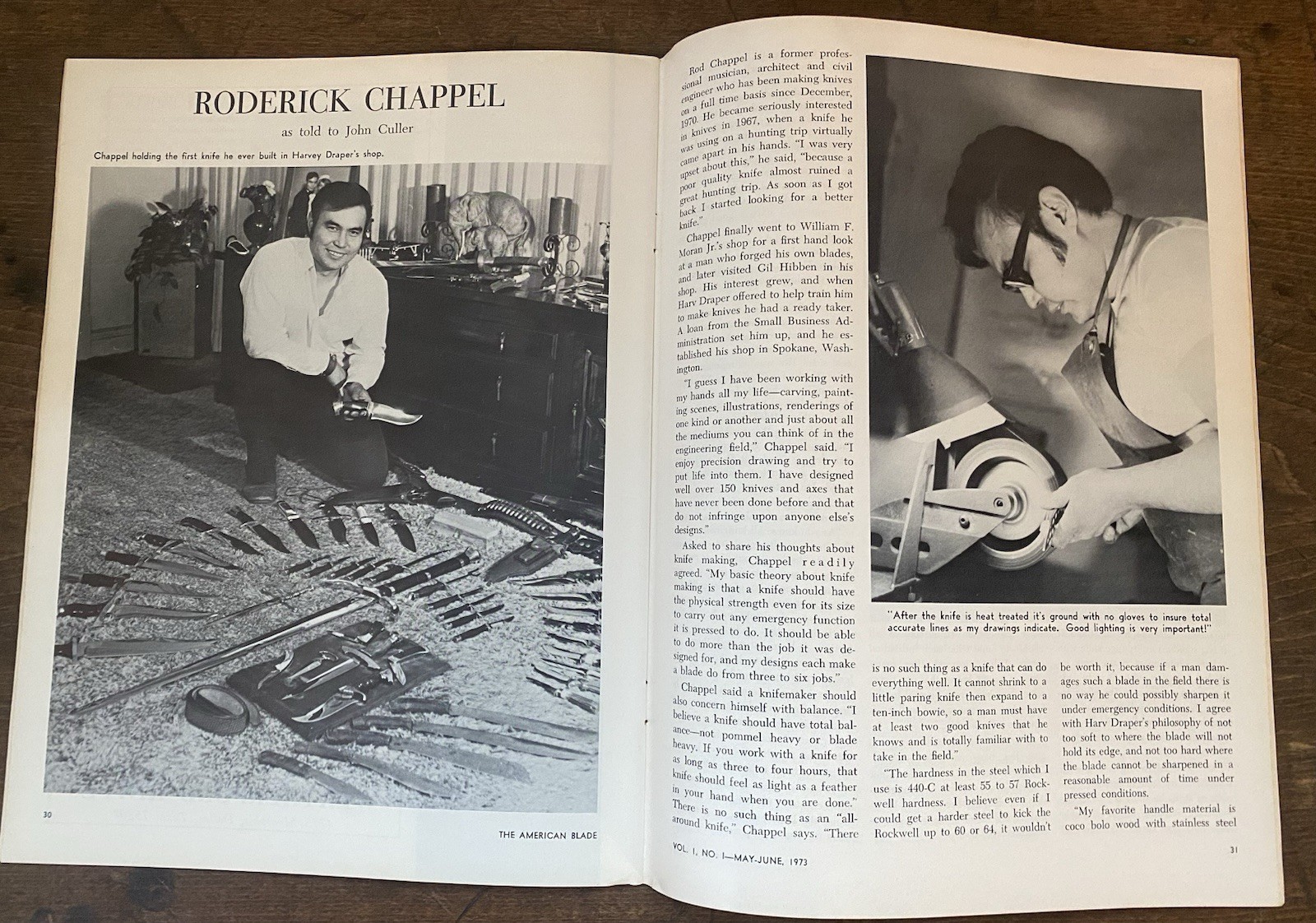 Rod Chappel Handmade Knife Article, American Blade 1973 Ad