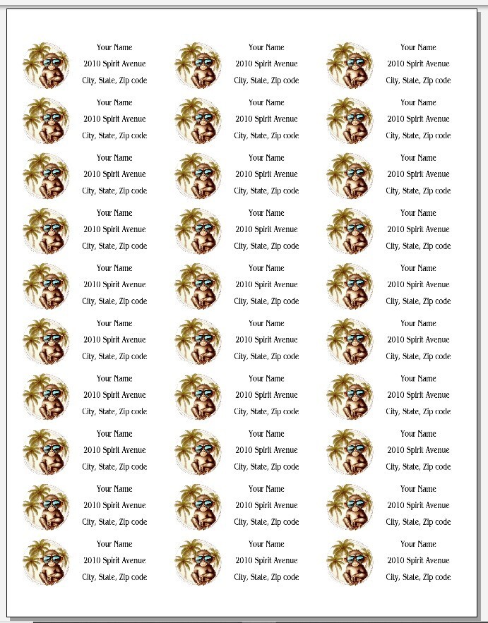 150 Monkey Sunglasses Palm trees Mailing Return Address Labels Personalized