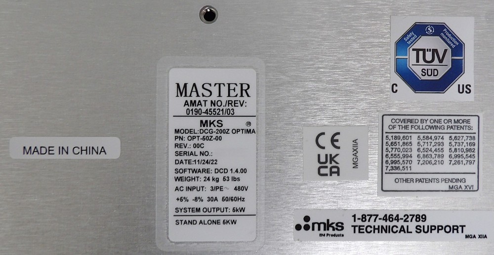 DCG-200Z Optima MKS Instruments OPT-50Z-00 DC Plasma Generator MASTER Working