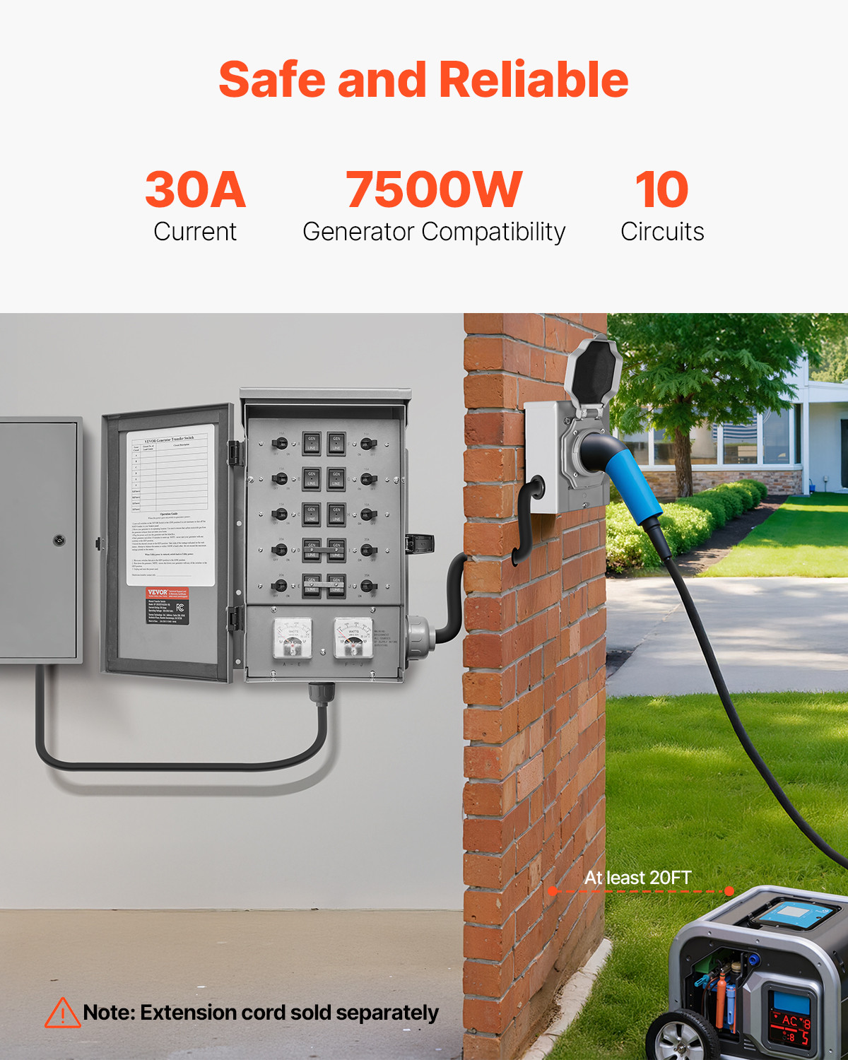 VEVOR Manual Transfer Switch 30A Generator Transfer Switch Kit NEMA 3R 7500W