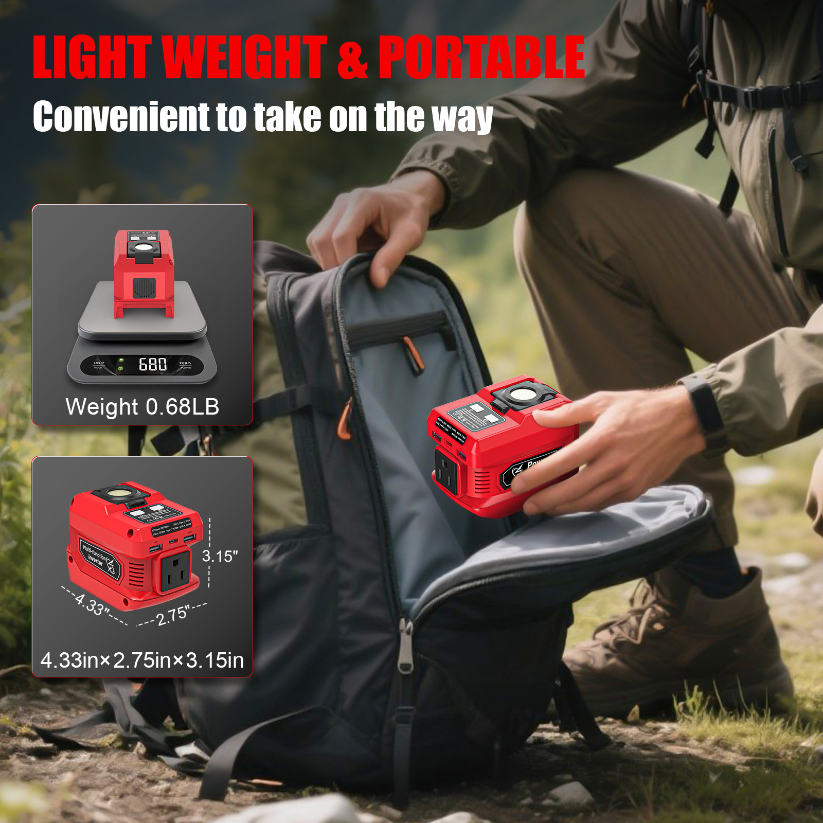 DC 18V to AC 110V,220W Power Inverter Compatible with Milwaukee 18V Battery