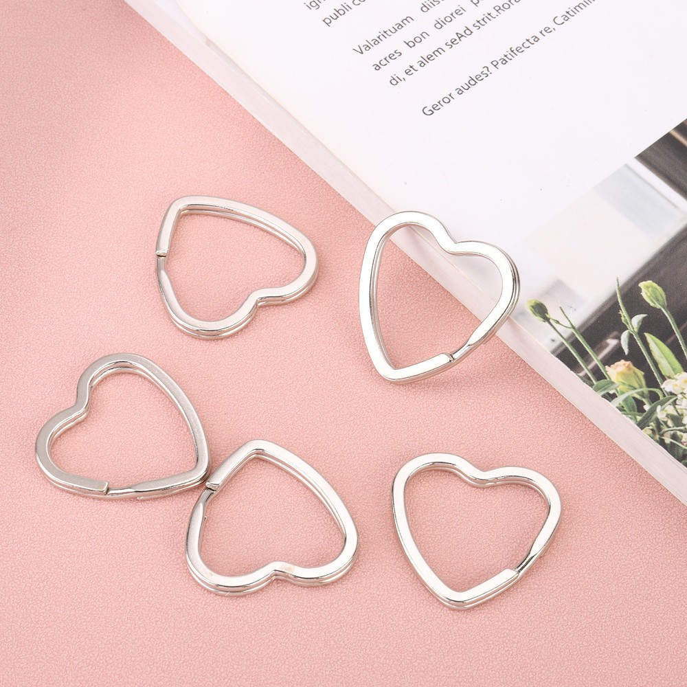 12Pcs Flat Key Ring, Creative Heart Shape Ring Silver Tone Metal Hoop Loop