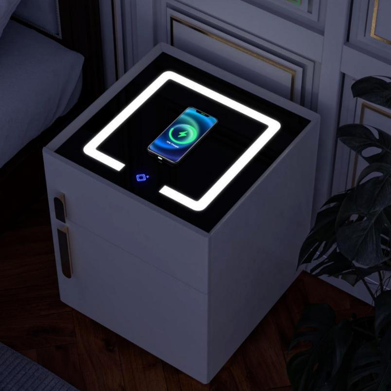 Multifunctional Smart Nightstand Safe Lock Box 3-Color Light Wireless Charging