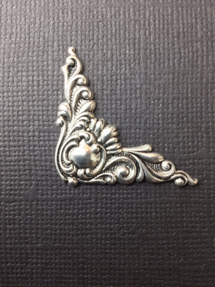 23514 4 Pc. Matte Silver Oxidized Victorian Corner Brass Finding