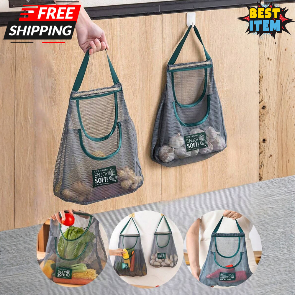 1pc Hanging Mesh Storage Bag Large Capacity Double Layer Reusable Wall Mount Bag