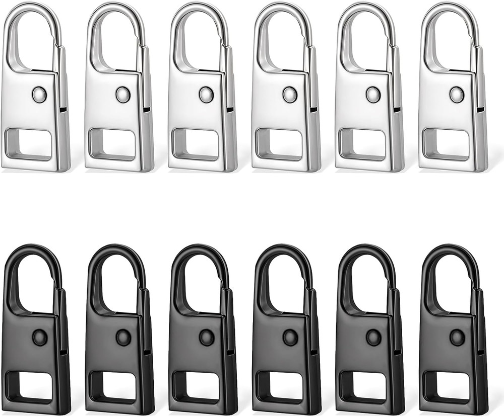 12 PCS Heavy Duty Zipper Pull Replacement for Suitcase Jacket Backpack Black/Sil