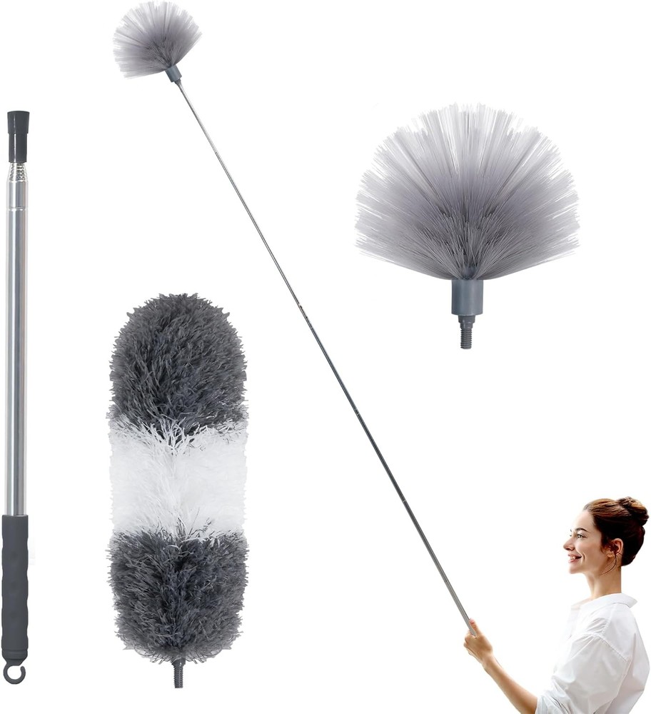 Microfiber Feather and Cobweb Duster Set, Bendable Head and 100