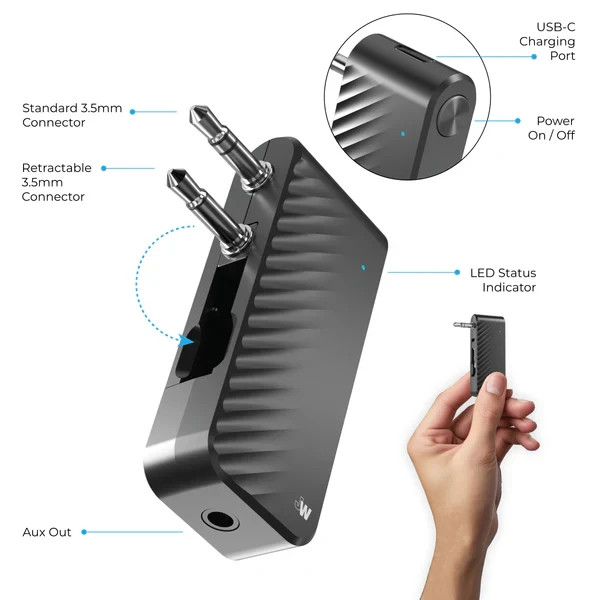 Just Wireless In-Flight Wireless Adapter For AirPods & Bluetooth Headphones New