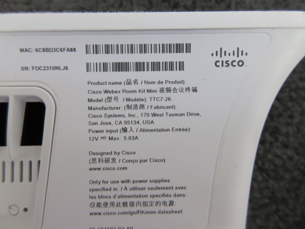 Cisco Webex Room Kit Quad Camera TTC7-6 with Codec Plus TTC7-25
