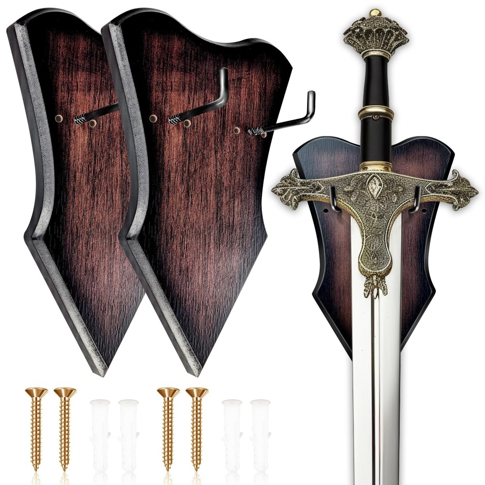 Adjustable Sword Plaque Wall Mount Display Holder for Bow, Dagger, Axe - 2pcs Me