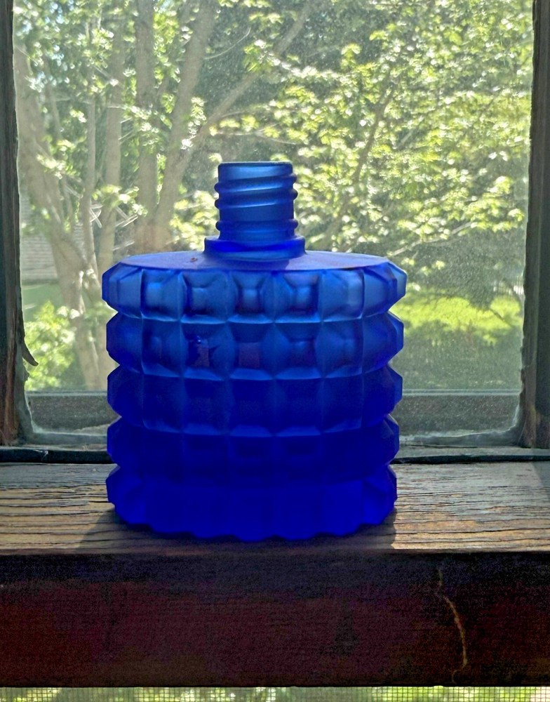 Vintage Raised Rectangle Cobalt Blue Perfume Bottle
