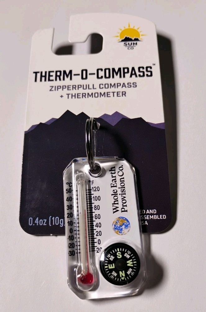 Sun Co Therm-O-Compass, Whole Earth, Thermometer & Compass Combo, Zipperpull