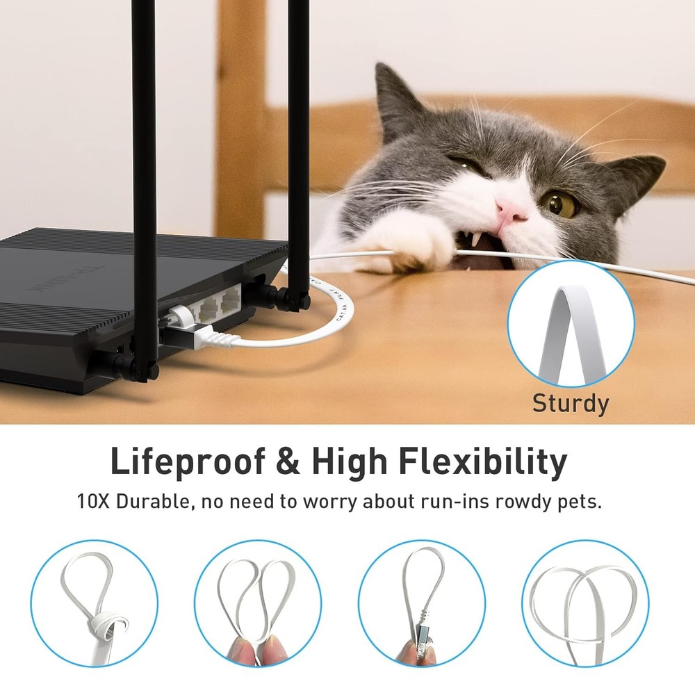 Cat 6a Ethernet Cable 50 Ft,Durable Flat Internet Network LAN 50 +1.5 FT
