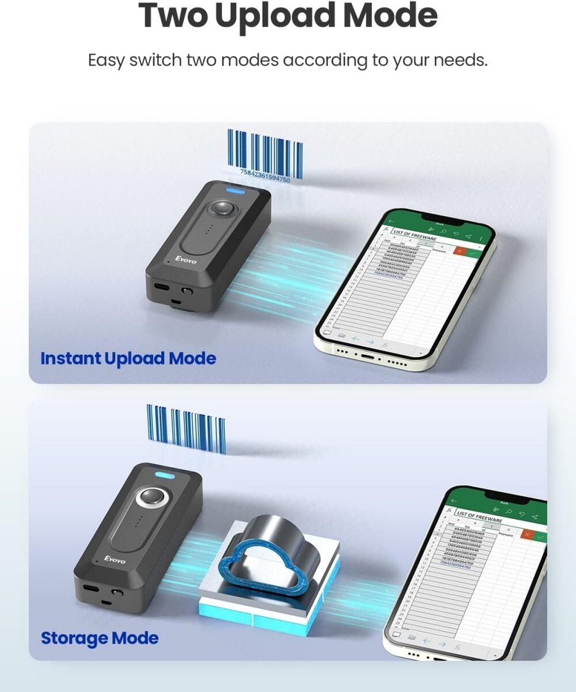 2D Bluetooth Barcode Scanner Wireless Portable Mini QR Bar Code Reader Used