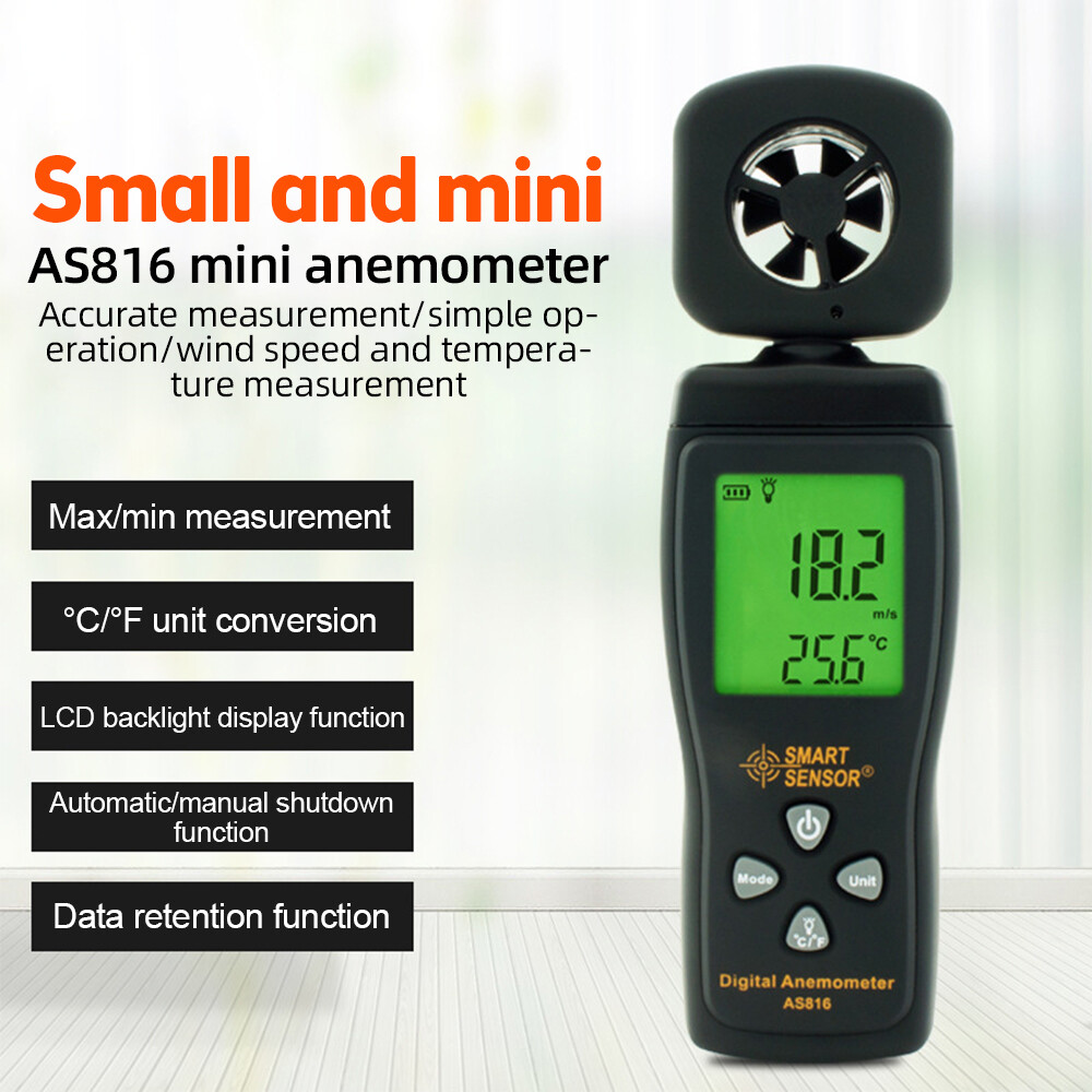 AS816 Anemograph Air Flow Meter Anemometer Handheld Digital Wind Speed Tester