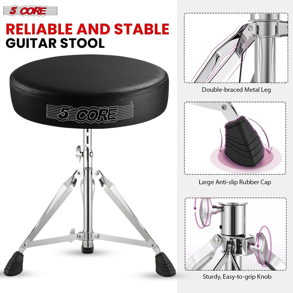 5Core Drum Throne Adjustable Guitar Stool Padded Seat + Drum Practice Pad Snare