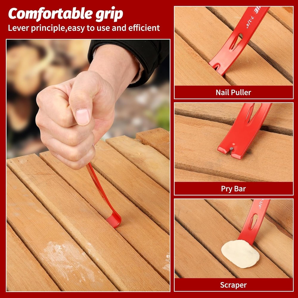 TOOLEAGUE 3Pcs Mini Flat Pry Bar Bar, Red