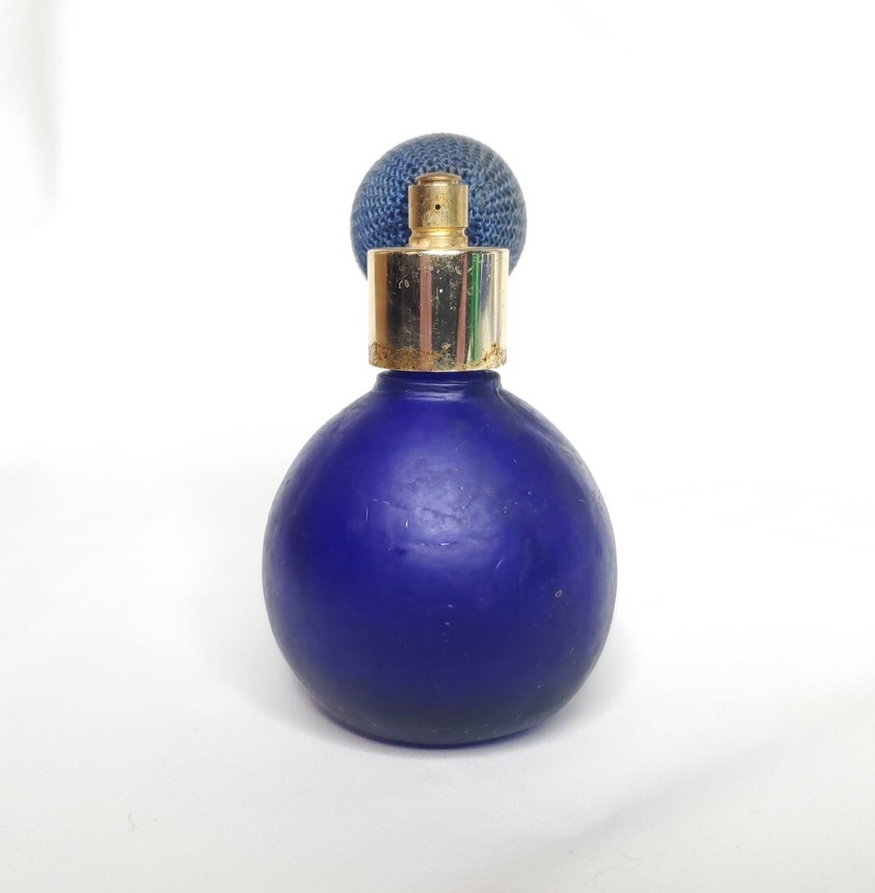 Vintage Dark Blue Glass(?) Perfume Bottle with Atomizer