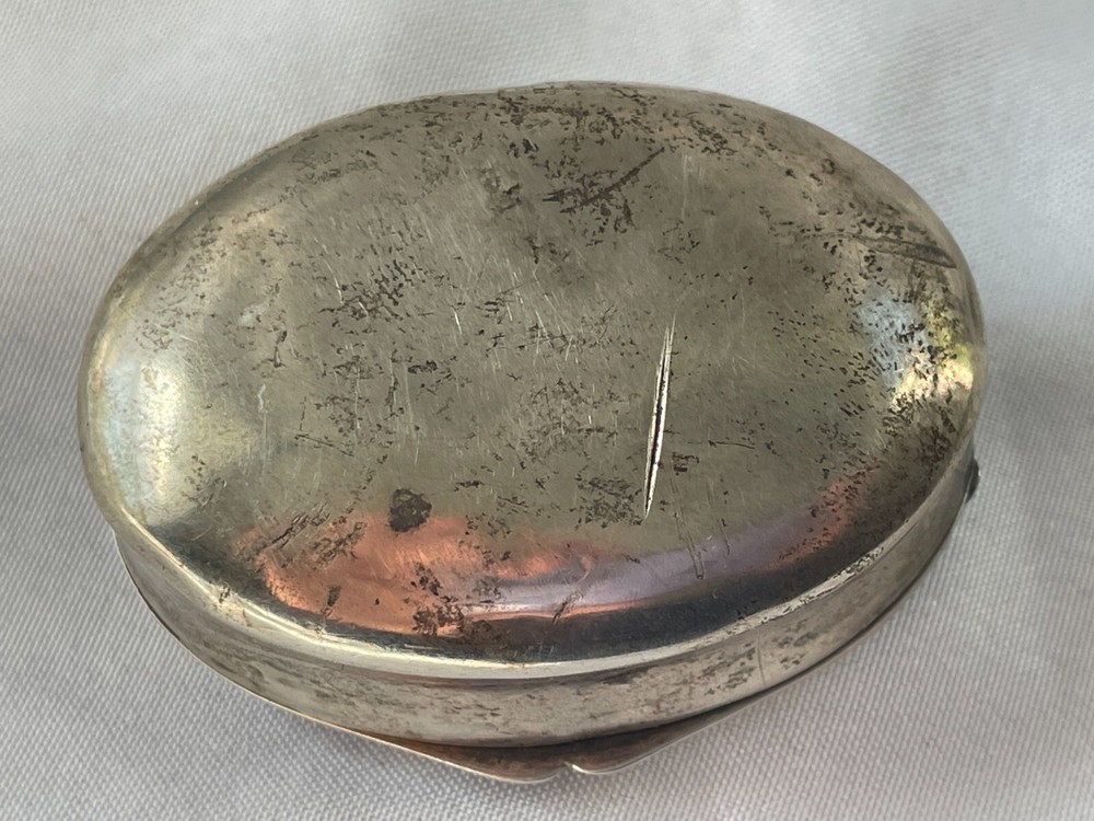 ANTIQUE HINGED 900 SILVER ENAMEL SNUFF BOX - FREE SHIP