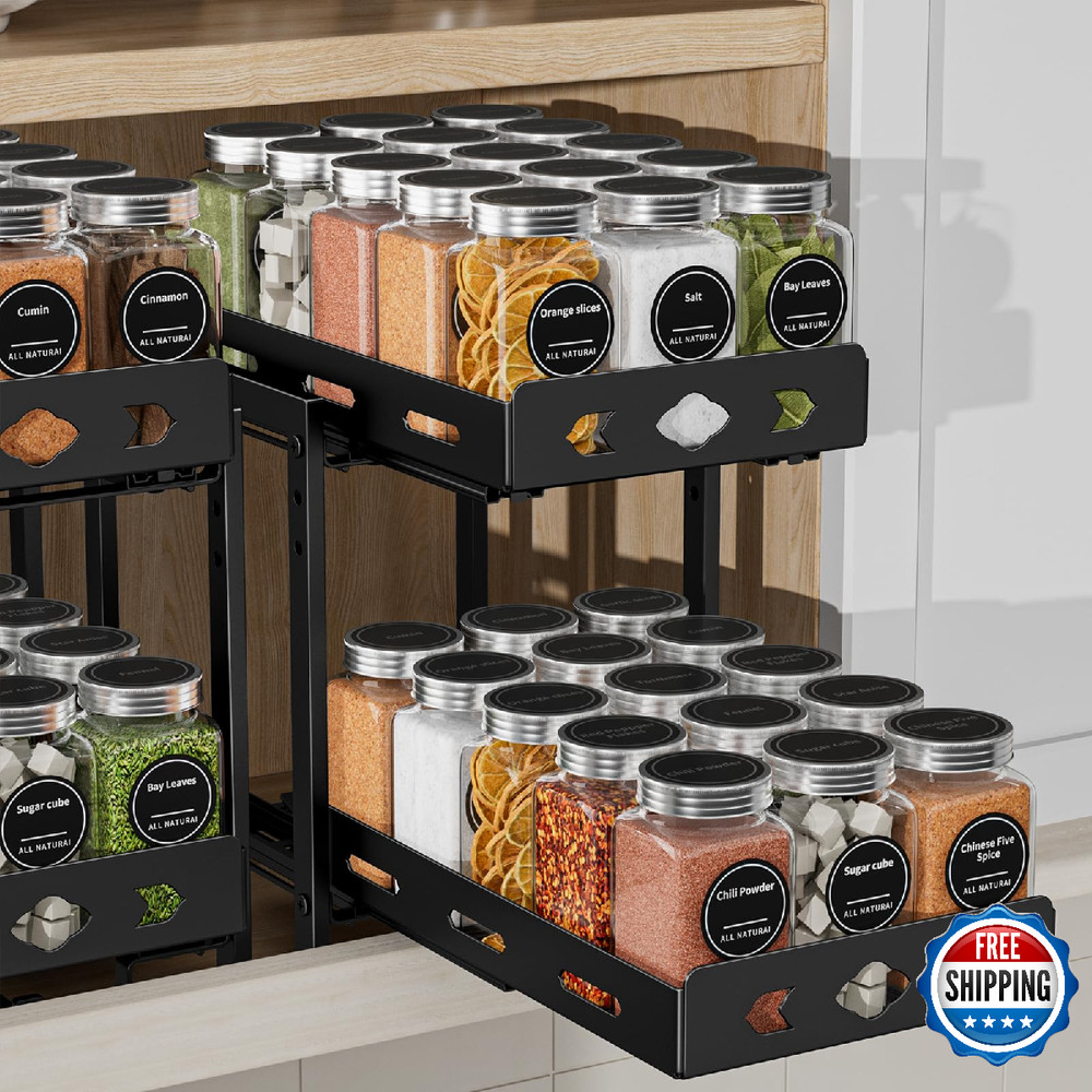 BOIVSHI 2-Tier Pull Out Spice Rack Organizer Cabinet Storage Adjustable