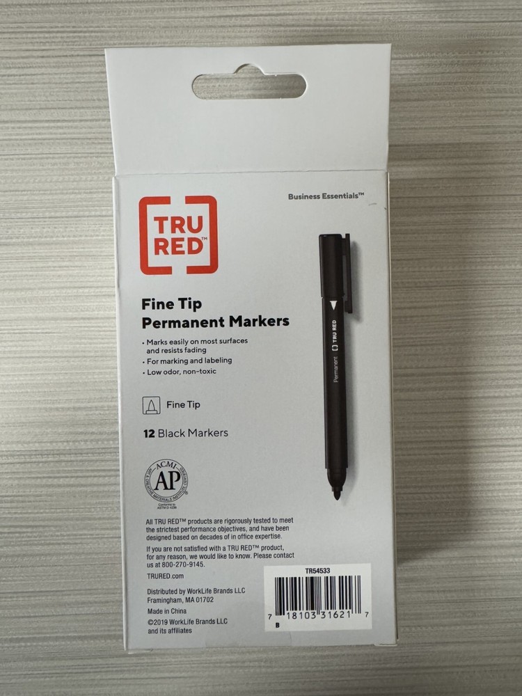 TRU RED Business Essentials Fine Tip Black Permanent Markers - 12 Pack