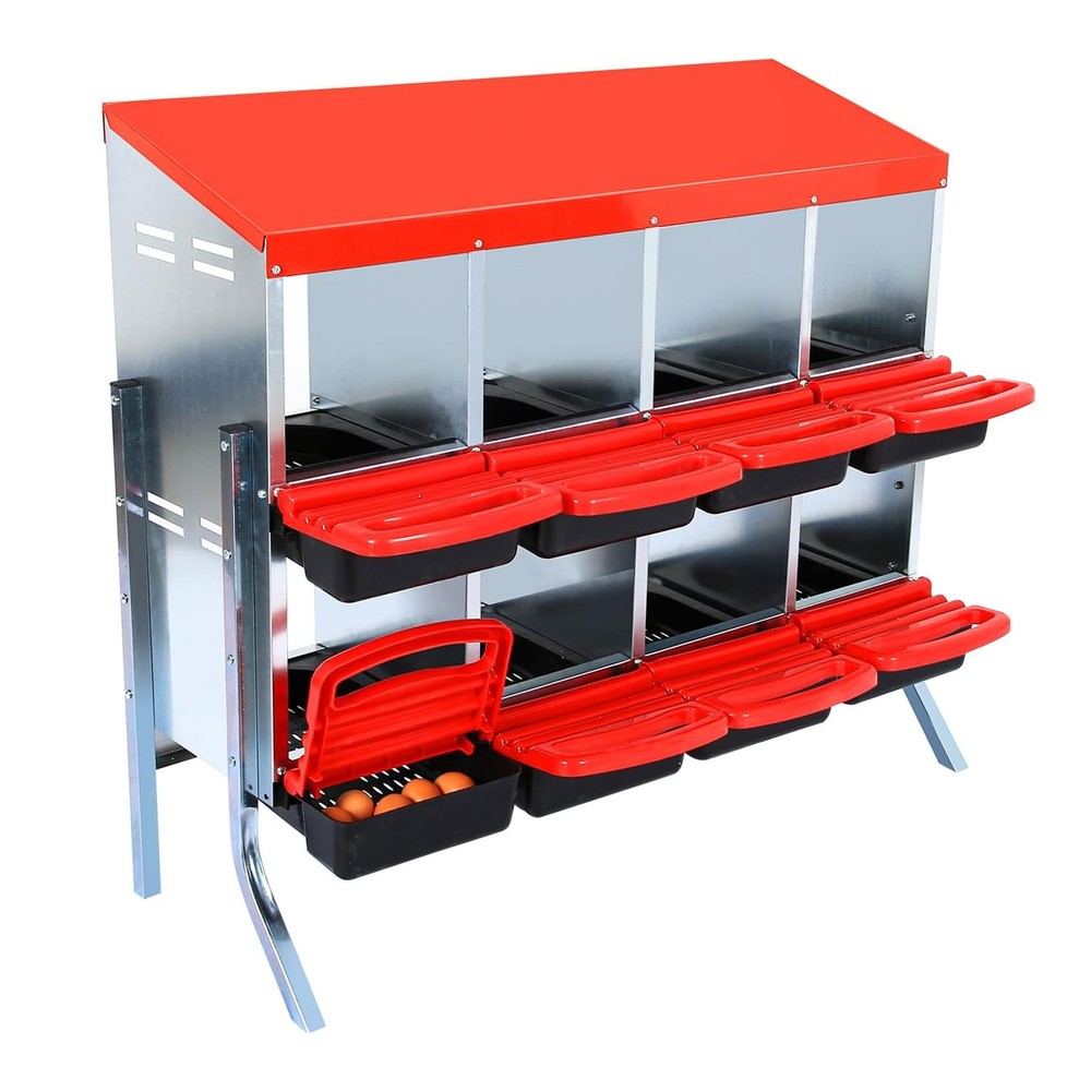 8 Holes Chicken Nesting Box Hen Laying Boxes Roll Away Nesting Box with Legs