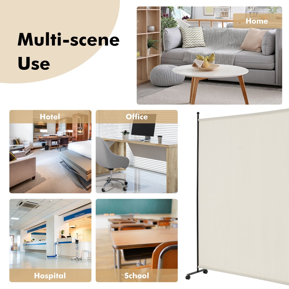 6FT Single Panel Room Divider w/ Wheels Rolling Fabric Partition Privacy Screen