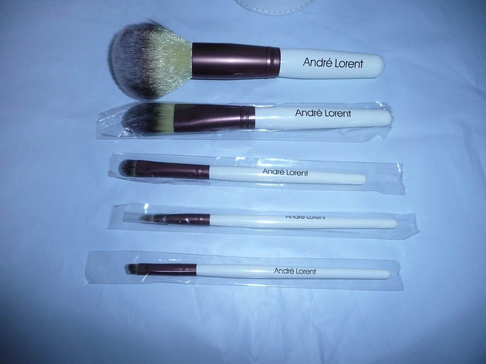 ANDRE LORENT Makeup Brushes 5 Pcs With Leather Box White