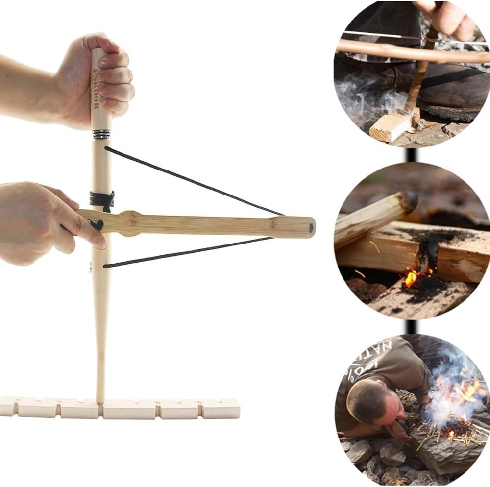 Survival Bow Drill Kit with Jute Tinder - Efficient Fire Starter for Adventures