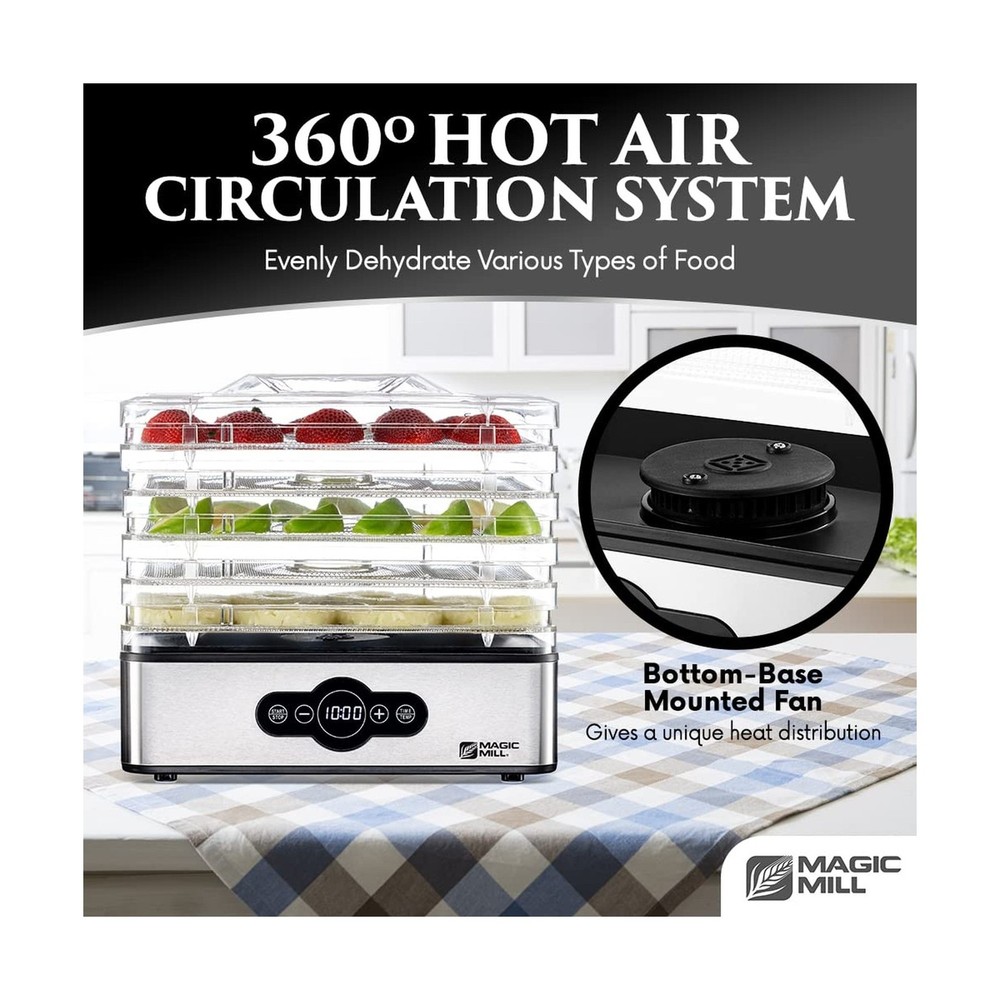 Magic Mill Food Dehydrator Machine | 5 Stackable Stainless Steel Tr... Fast Ship