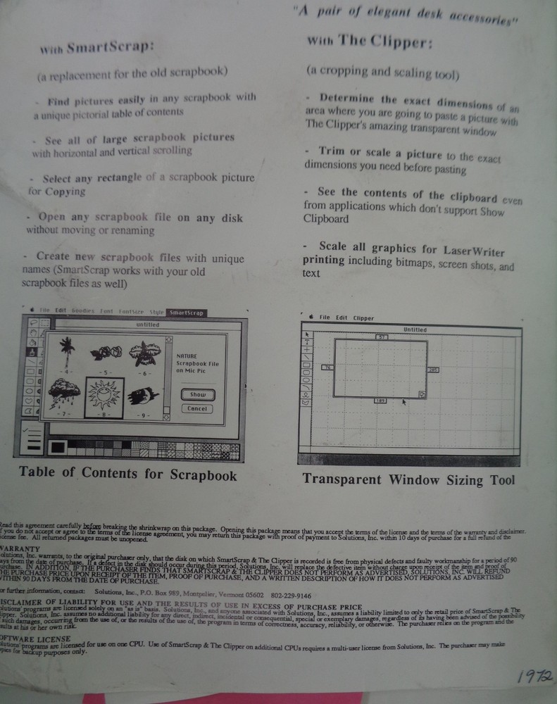 1987 SmartScrap & the Clipper for Macintosh Software - Manual, diskette, etc