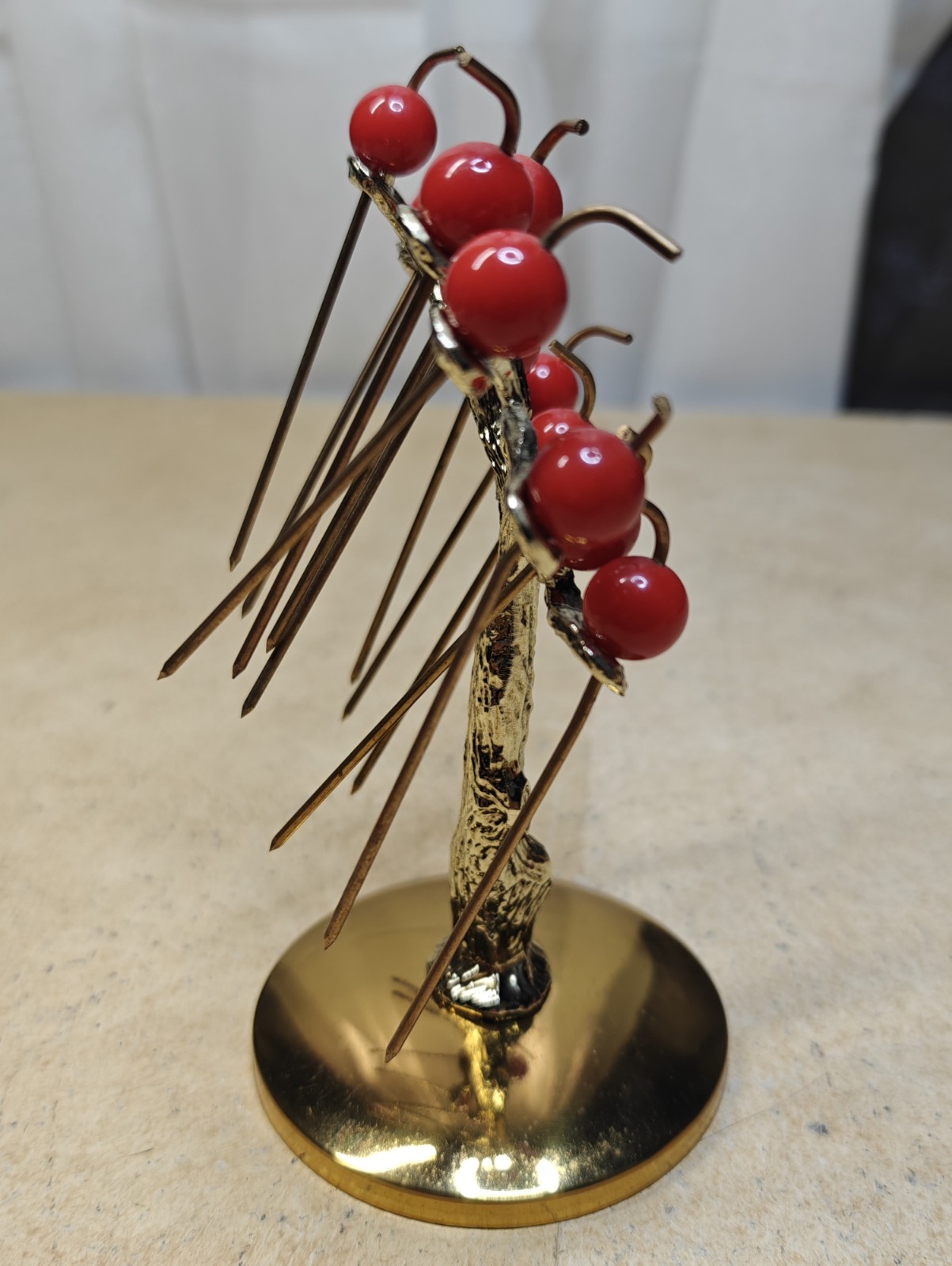 Cherry Tree Cocktail Pick Set Gold Tone, Brass Pick Vintage Mid Century