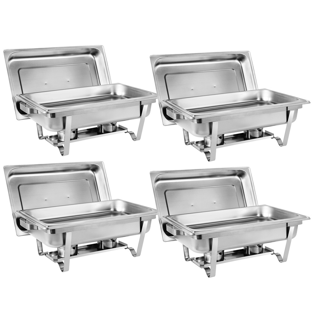 4PCS 8 Qt.Stainless Steel Rectangular Buffet Trays Chafer Chafing Dish Warmer