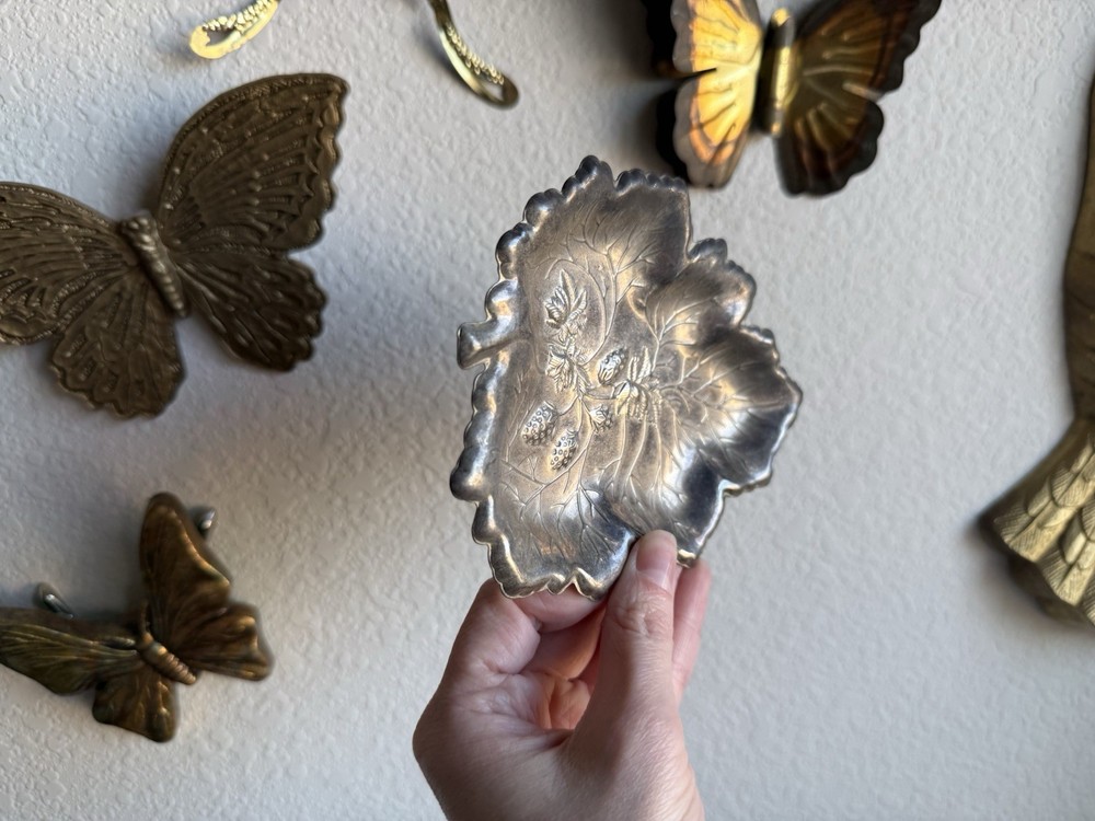 Vintage Silver Plated Strawberry Leaf Trinket Dish