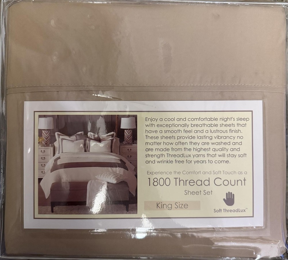 Soft ThreadLux | Beige Bed Sheets | Size King | NIB | 1116