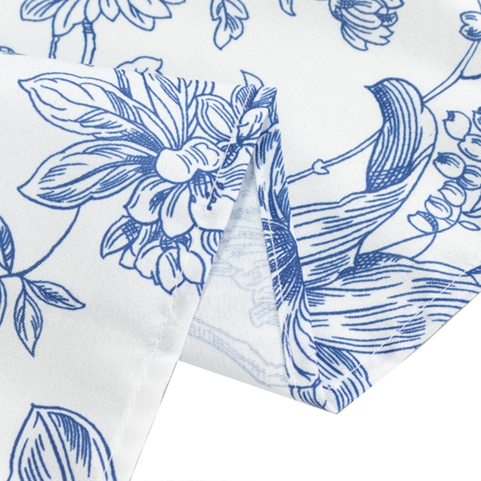 60" x 102" Blue French Toile Pattern Polyester Rectangular Tablecloth