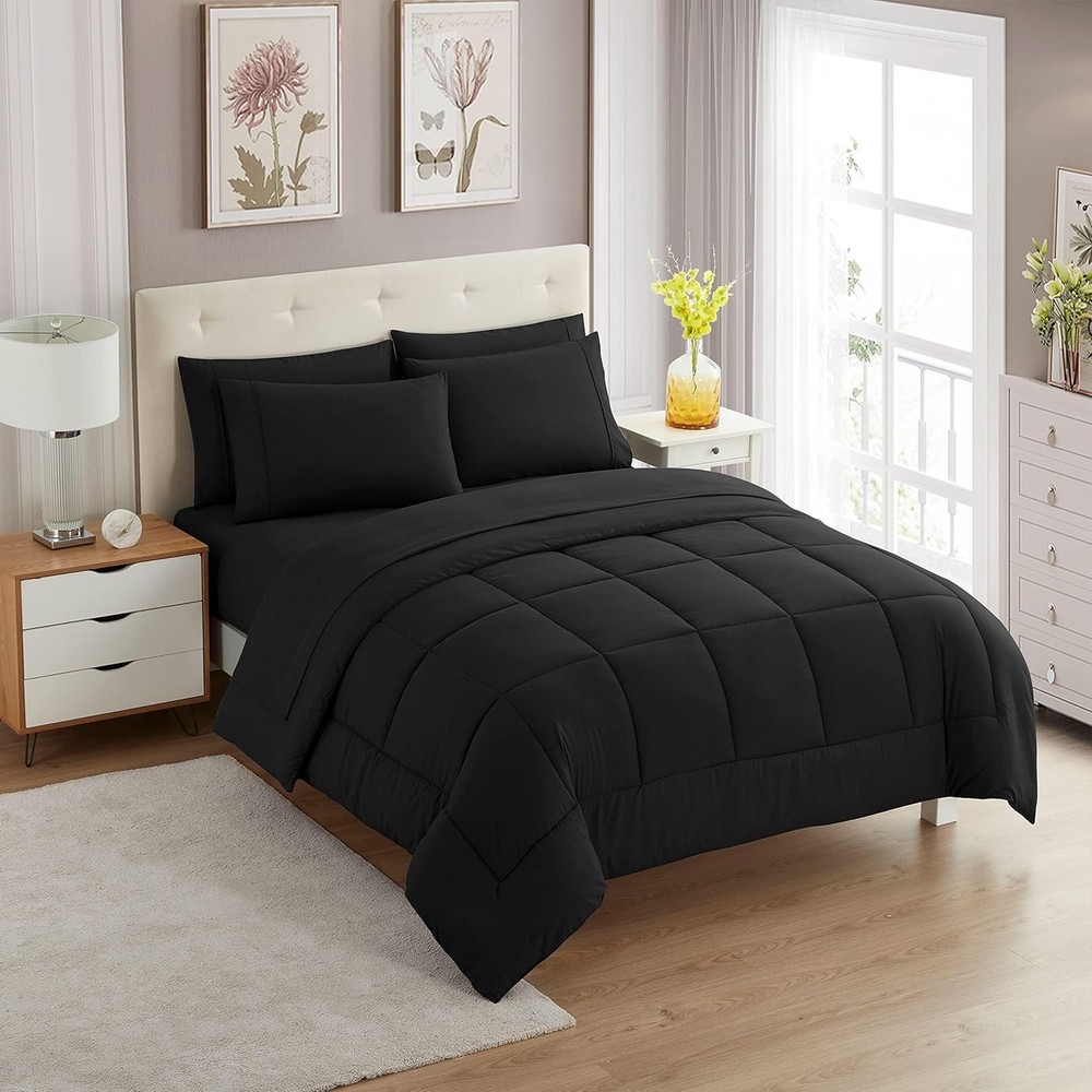 7 Piece Comforter Set Bag Solid Color All Season Soft Down Alternative Blanket