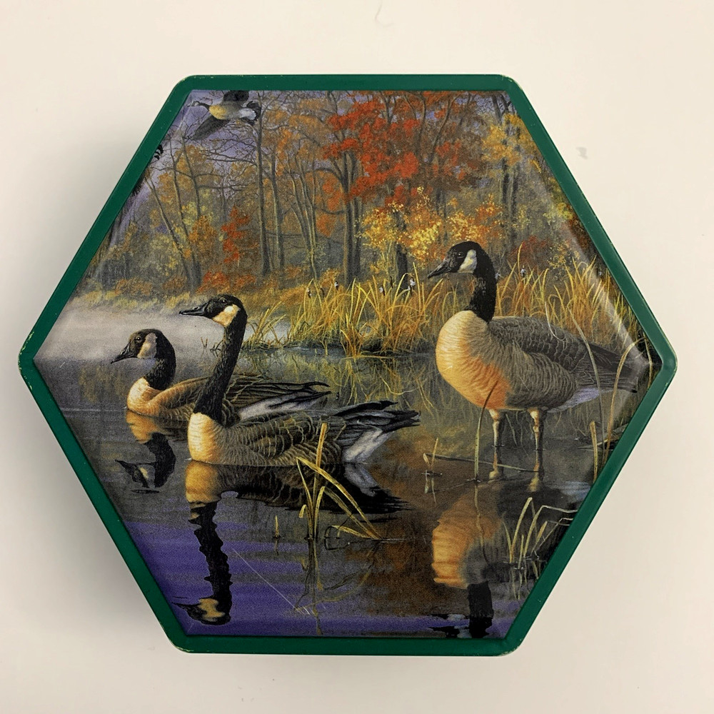 1998 Darrell Bush Empty Tin Container 6”  DUCKS Pattern “In From The Woods”