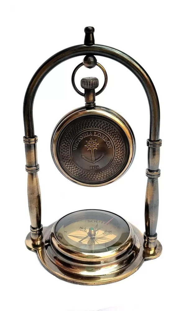 "Nautical Ship Table Hanging Clock, Desk Clock with Maritime Compass Gift''