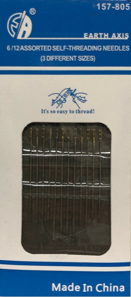 12 Hand Sewing Needles set Self Threading Tools Craft (12 count) USA