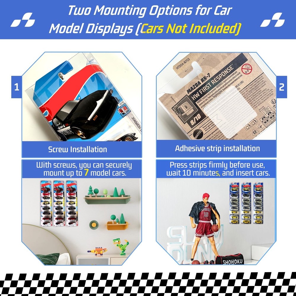 12 Pack Model Car Wall Display Compatible with Packaged Hot-Wheels Match-Box ...