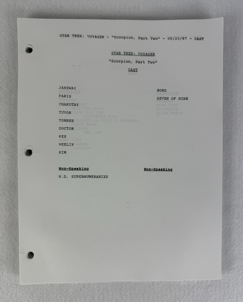 Star Trek Voyager “Scorpion, Part II” Final Draft Original Studio Script 5/23/97