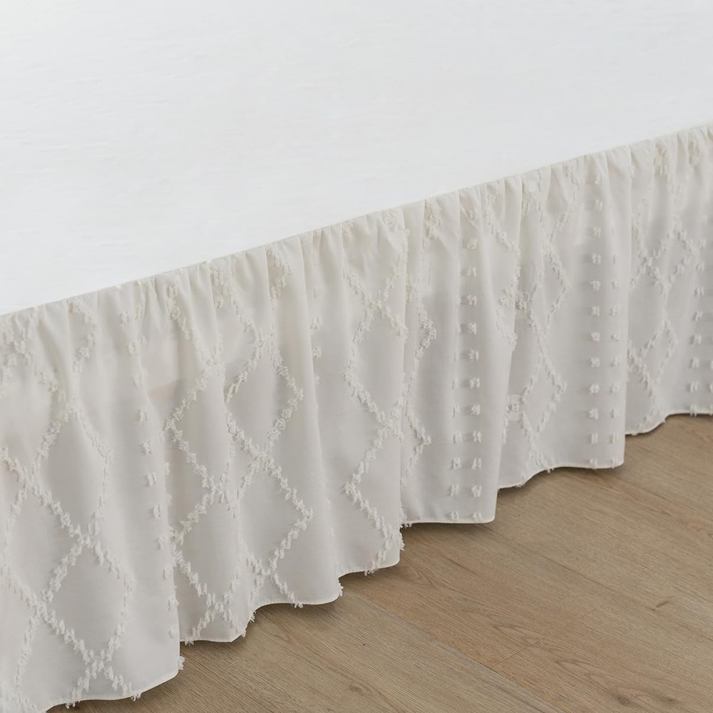 Bed Skirt Queen Size Ruffled with Split 14''Queen, Boho-ivory