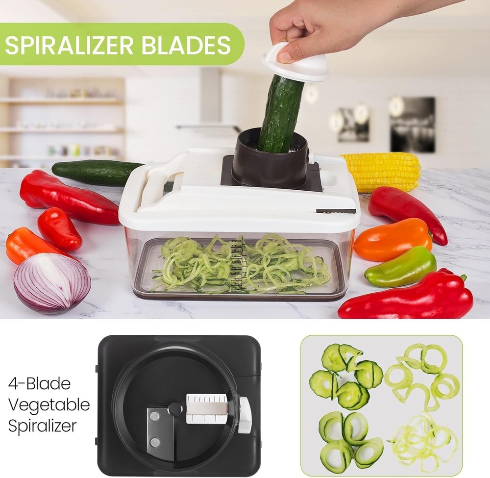 RüK Vegetable Chopper, Extra Large Chopper 10-in-1 White